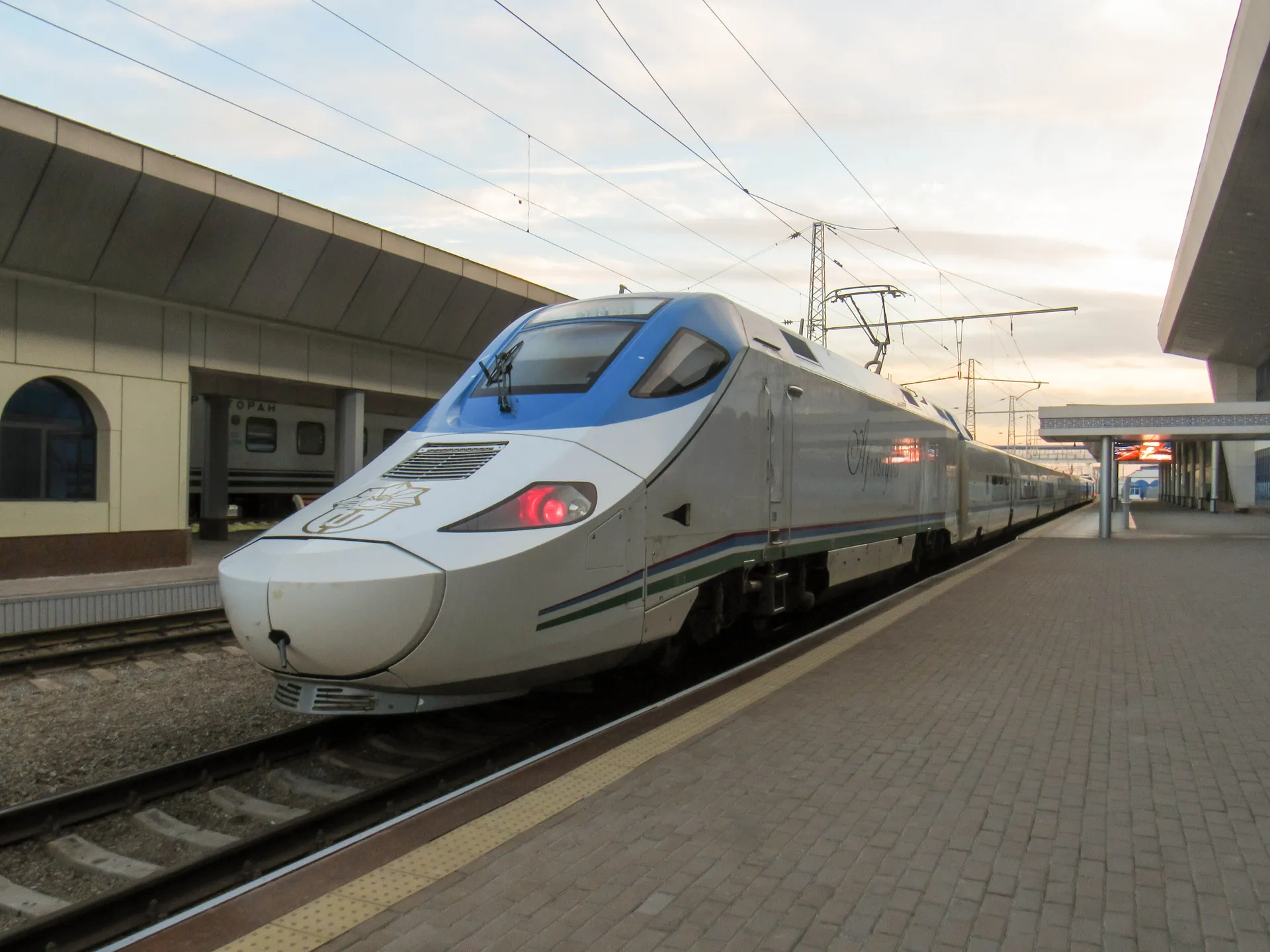 Afrosiyob at Tashkent's central station. The high-speed line reaches Samarkand in about two hours and runs on to Bukhara and Karshi.