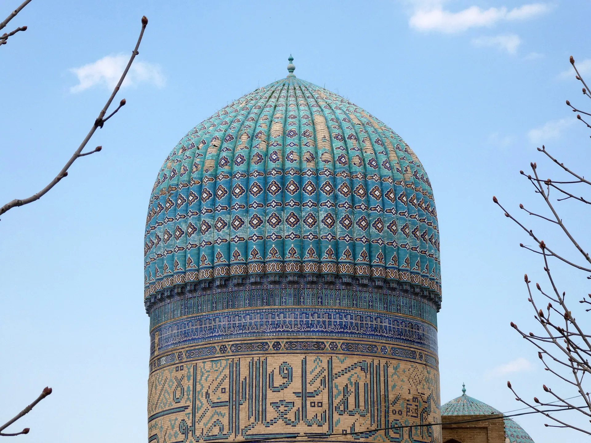The ribbed turquoise dome of the Bibi-Khanym Mosque, which Timur began in 1399 as the grandest mosque of his empire.