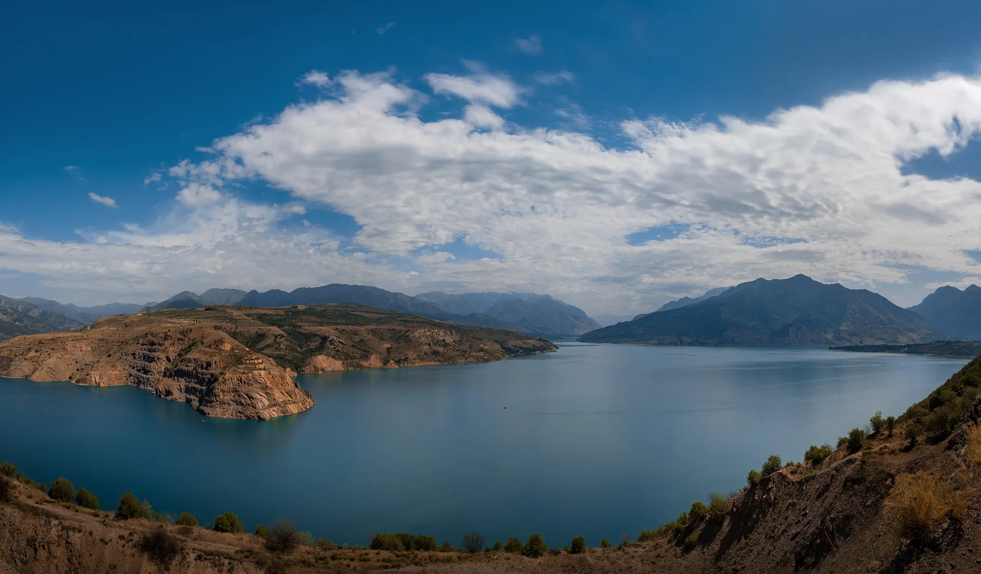 The Charvak Reservoir in the Western Tian Shan, a two-hour drive from Tashkent — the capital's favourite summer escape.